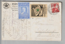 Motiv Esperanto 1913-08-30 Sonderstempel #S50 Auf AK + 2 Vignetten - Storia Postale