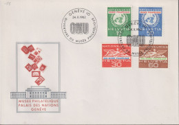 1962 Schweiz FDC, ONU, Zum:ONU 34-37, Mi:ONU 34-37,ⵙ GENÈVE OUVERTURE DU MUSÉE PHILATÉLIQUE - Dienstmarken