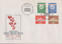 1962 Schweiz FDC, ONU, Zum:ONU 34-37, Mi:ONU 34-37,ⵙ GENÈVE OUVERTURE DU MUSÉE PHILATÉLIQUE - Cartas & Documentos