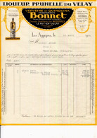 FACTURE.43.HAUTE LOIRE.LE PUY.LES AGGEYRES.LIQUEUR PRUNELE DU VELAY.Ets.BONNET DISTILLATEUR. - Alimentaire