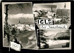 73310799 Igls Tirol Winterpanorama Alpen Olympiafahne Igls Tirol - Andere & Zonder Classificatie