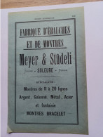 Ancienne Publicité Horlogerie MEYER ET STUDELI SOLEURE Suisse 1914 Au Recto Niederhauser Granges - Suisse