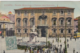 CATANIA-PALAZZO MUNICIPALE E FONTANA DELL'ELEFANTE- CARTOLINA ANIMATA VIAGGIATA  NEL1910 - Catania