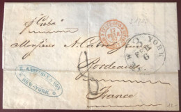 Etats-Unis, Lettre De New-York 6.2.1867 Pour La France, Paquebot CUBA - ETATS-UNIS SERV. BRIT. CALAIS - (C101) - Marcofilie