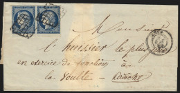 N°4a Paire Bord De Feuille, Sur Lettre De Lyon Pour La Voulte 1851 - TB - 1849-1850 Ceres