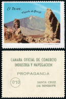 Canarias - Viñetas - * S/Cat - "Sta. Cruz Tenerife - 10cts. Propaganda Cámara..." + L Dorso "El Teide Cúpula De Tenerife - Ongebruikt