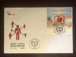 TURKEY FDC COVER 2014 YEAR ORGAN DONATION TRANSPLANT HEALTH MEDICINE STAMPS - FDC