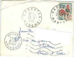 Cachet à Date Manuel Sur Lettre Carentan Manche Du 23/08/1965 - Handstempels