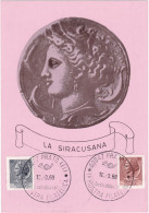 ITALIA  - REPUBBLICA - LA SIRACUSANA  - CARTOLINA - 1968 - CON ANNULLO DI PRATO - FDC