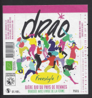 Etiquette De Bière Bio  -  Freestyle  -  Brasserie Drao  à Melesse  (35)  -  Thème Danse - Birra