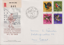 1968 Schweiz R-Brief, Tag Der Briefmarke Wil SG Zum: J224-J227, Mi: 891-894 Vögel, ⵙ 9500 WIL (SG) - Tag Der Briefmarke