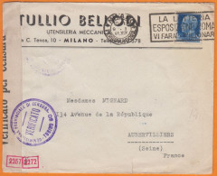 Italie  Lettre PUB  Avec CENSURES  Allemandes Et Italiennes  De MILANO 1941  Pour AUBERVILLIERS  Avec   1L25 Bleu - Marcofilía