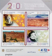 Colombia 2022, 200 Years Diplomatic Relations With Chile, MNH S/S - Kolumbien