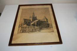E1 Ancienne Estampe Signée - Collégiale Saint Vincent - Soignies - Prints & Engravings