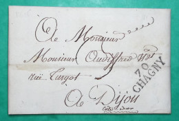 MARQUE 70 CHAGNY SAONE ET LOIRE POUR DIJON COTE D'OR 28x11 1816 LETTRE COVER FRANCE - 1801-1848: Precursori XIX