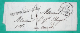 MARQUE 70 VERDUN SUR SAONE SAONE ET LOIRE POUR LE CREUSOT 55x10 1828 LETTRE COVER FRANCE - 1801-1848: Precursori XIX