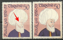 Turkey; 1957 Fuzuli (Poet) Year ERROR "Missing Print" - Ongebruikt