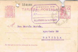 55009. Entero Postal VILLAFRANCA De Los BARROS (Badajoz) 1932. Republica. Tampon Comercial - 1931-....
