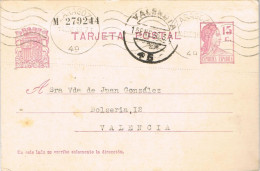 55010. Entero Postal ZARAGOZA 1936. Republica, Circulada A Valencia - 1931-....