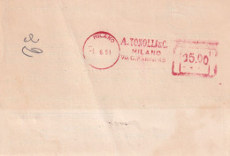 1951  CARTOLINA  Con Affrancatura Rossa  EMA   A. TONOLLI & C Milano Fasci Scalpellati - Marcophilia