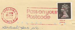 1990 Spalding COVER PASS ON POSTCODE Red SLOGAN GB Stamps Post Code - Brieven En Documenten