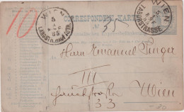 AUSTRO-HUNGARIAN EMPIRE > 1885 > POSTAL HISTORY > STATIONARY CARD FROM/TO WIEN - Cartas & Documentos