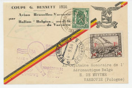 Card / Postmark Belgium 1936 Air Balloon - Gordon Bennet - Belgium - Poland - Airplanes