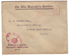 Service Cover GB / UK 1922 Ministry Of Health - Otros & Sin Clasificación