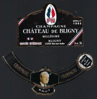 Etiquette Champagne Brut Millesime 1982 Chateau De Bligny  "FN" Le Pen Bligny Bar Sur Aube 10  Avec Sa Collerette - Champagne