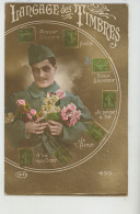 GUERRE 1914-18 - Jolie Carte Fantaisie Avec Poilu " LANGAGE DES TIMBRES " - Guerre 1914-18