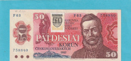 SLOVENSKA REPUBLIKA  .  50 KORUN  .  1987  .  Serie F 63  NN° 758840  .  2 SCANNES  .  ETAT LUXE - Czechoslovakia