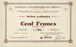 Titre De 1924 - Syndicat D'Entreprises En Orient - - Mines