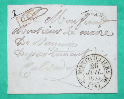 CAD TYPE 12 MONTIVILLIERS SEINE INFERIEURE PP PORT PAYE POUR BAYEUX CALVADOS 1835 LETTRE COVER FRANCE - 1801-1848: Voorlopers XIX