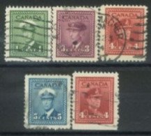 CANADA - 1942, KING GEORGE VI IN NAVAL UNIFORM STAMPS SET OF 5, USED. - Usati