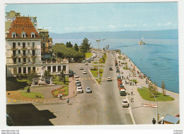 74 EVIAN LES BAINS Les Quais Bateau Arrivant Au Port Hôtel Beau Site Savoy Citroën DS Ami 6 Peugeot 403 203 404 VW Käfer - Evian-les-Bains