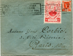 FRANCE LETTRE AVEC VIGNETTE " JOFFRE " ROUGE DEPART DINARD 11 DEC 36 ILLE ET VILAINE POUR LA FRANCE - Covers & Documents