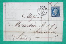 N°14B PC 2515 PONT REMY SOMME POUR LA PANISSIERE LOIRE 1861 LETTRE COVER FRANCE - 1849-1876: Période Classique