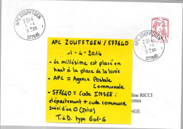 K105 - MARIANNE DE CIAPPA SUR LETTRE DE APC ZOUFFTGEN DU 01/04/14 - 1961-....