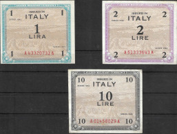 1943 - OCCUPAZIONE AMERICANA DELL'ITALIA  - LIRE 1 - 2 - 10 - QUASI SPL - - Geallieerde Bezetting Tweede Wereldoorlog