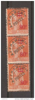 FRANCE PREOBLITERE 1922/1947 / Bande Verticale De 3 Ex. YT 74 ** Avec G. & Message Au Verso "réservé Aux Timbres-poste" - 1893-1947