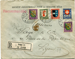 SUISSE LETTRE RECOMMANDEE AFFRANCHIE AVEC LES N°222 / 225 + LE N°222 DEPART BASEL 13 I 27 POUR LA FRANCE - Storia Postale