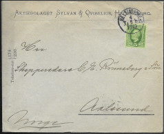 Sweden Helsingborg AB Sylvan & Qvibelius Cover Mailed To Aalesund Norway 1910 - Cartas & Documentos