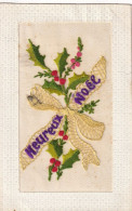 Noel Carte Brodée Houx . Silk Embroidered Card Christmas Holy - Altri & Non Classificati