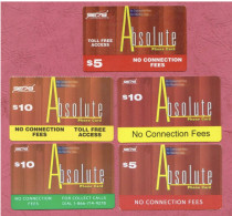 USA- S278- Absolute Phone Cards- International Prepaid Phone Cards Used By 5 & 10 Dollars- Lot Of Five Cards- - Other & Unclassified