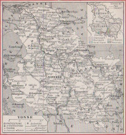 Carte Du Département De L' Yonne (89), Préfecture, Sous Préfecture, Chef Lieu ... Chemin De Fer. Larousse 1948. - Documents Historiques