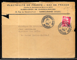 K108 - MARIANNE DE GANDON N° 968 SUR LETTRE DE SARREGUEMINES DU 07/04/54 - EDF GDF - 1921-1960: Période Moderne