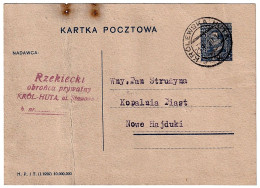 Republic Of Poland 15 Gr. Official Postcard Rzekiecki Private Defender   Królewska Huta 21/01/1930 - Storia Postale