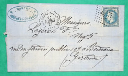 N°29 COVYEUR STATION COULONGES SUR LAUTIZE DEUX SEVRES LIGNE A.NIORT POUR BORDEAUX GIRONDE 1870 LETTRE COVER FRANCE - Railway Post