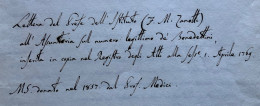 FRANCESCO M. ZANOTTI - LETTERA CON FIRMA AUTOGRAFA  DEL 1 APRILE 1769 ..numero Legittimo Dei Benedettini... - Historical Documents