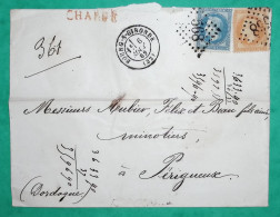 N°29 + 31 LETTRE CHARGE GC 568 BOURG SUR GIRONDE POUR PERIGUEUX DORDOGNE 1869 LETTRE COVER FRANCE - 1849-1876: Classic Period